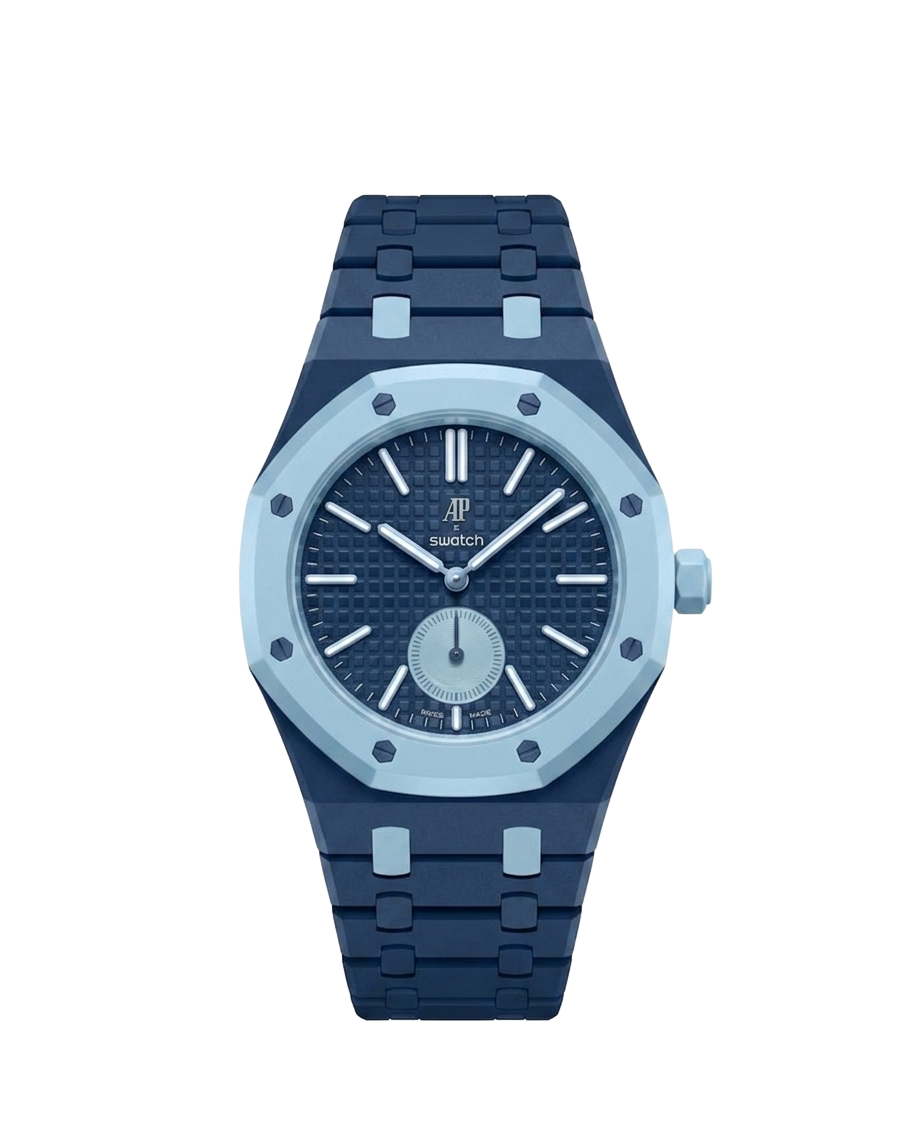 Royal Pop Lan Ba — sky-blue bezel, navy ceramic dial and bracelet
