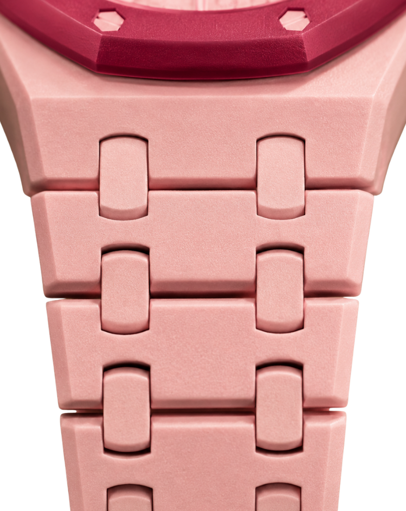 Otto Rosso bracelet — pink ceramic, raspberry bezel above